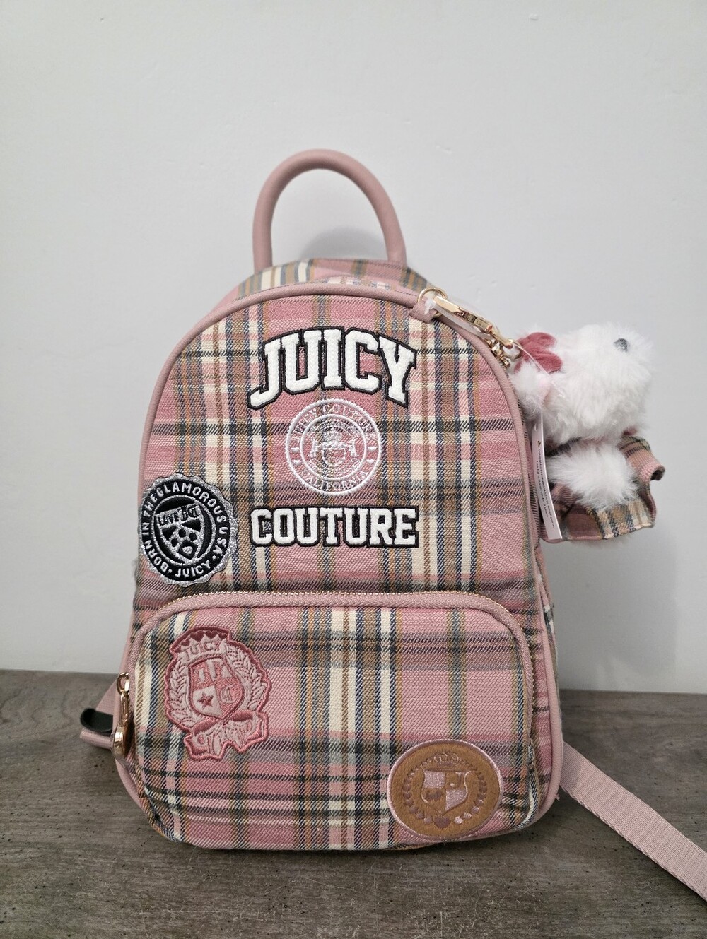 Juicy Couture Pink Plaid Backpack with Bear Charm New Viral TikTok